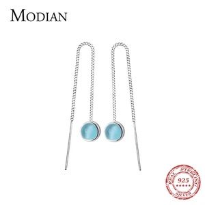 Blue Opal Long Tassel Dangle Earrings